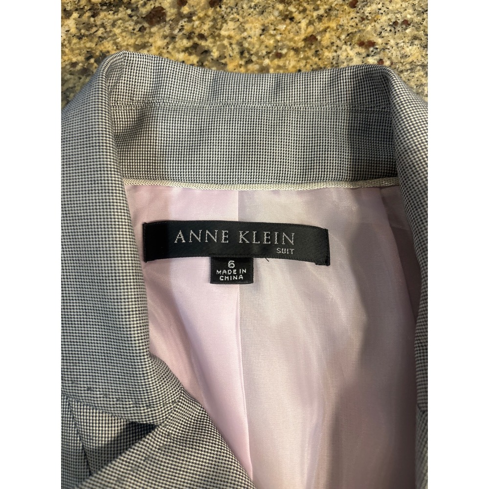 Anne Klein Suit Womens 6 Grey Micro Houndstooth Blazer Pants Set Wool Blend - Picture 3 of 15